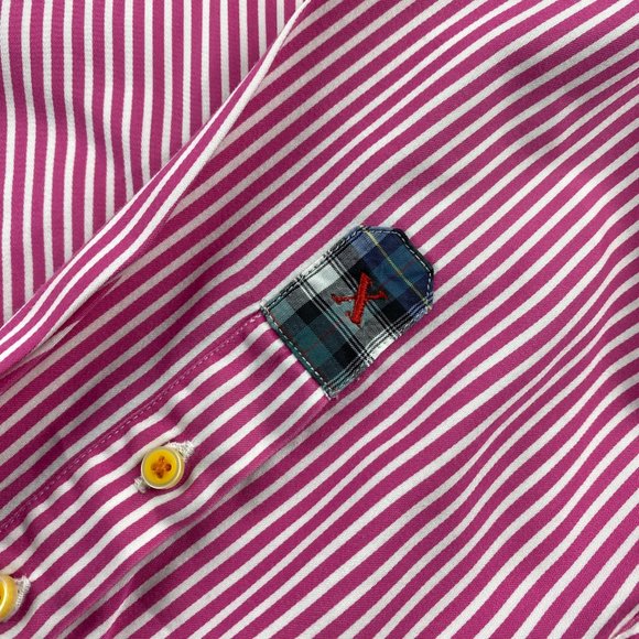 Robert Graham X Shirt Men Medium M Pink White Striped Button Up Long Sleeve - Picture 3 of 12